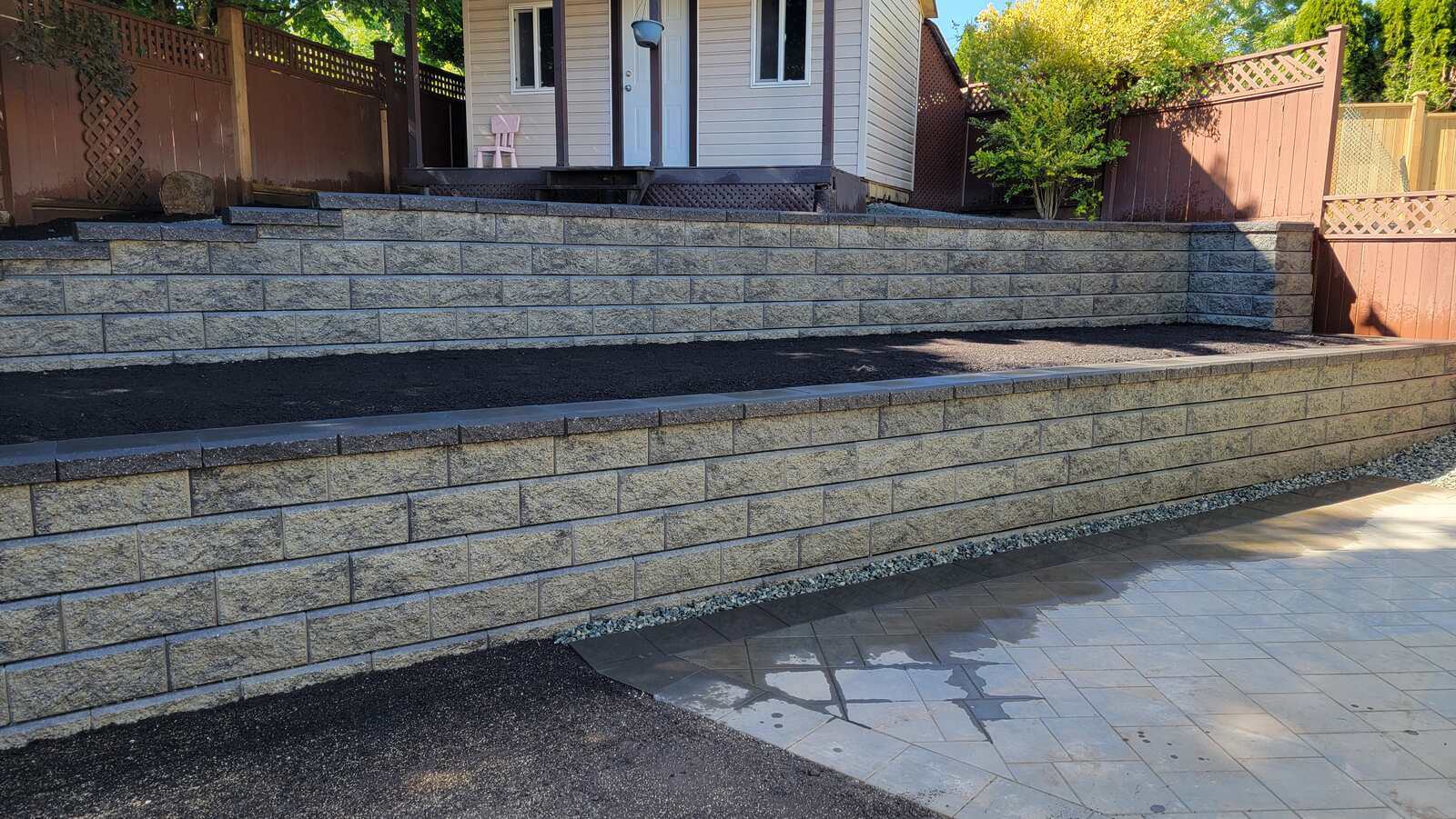 21_Completed tiered retaining wall and landscaping by Back40 Landscaping in Mission, BC
