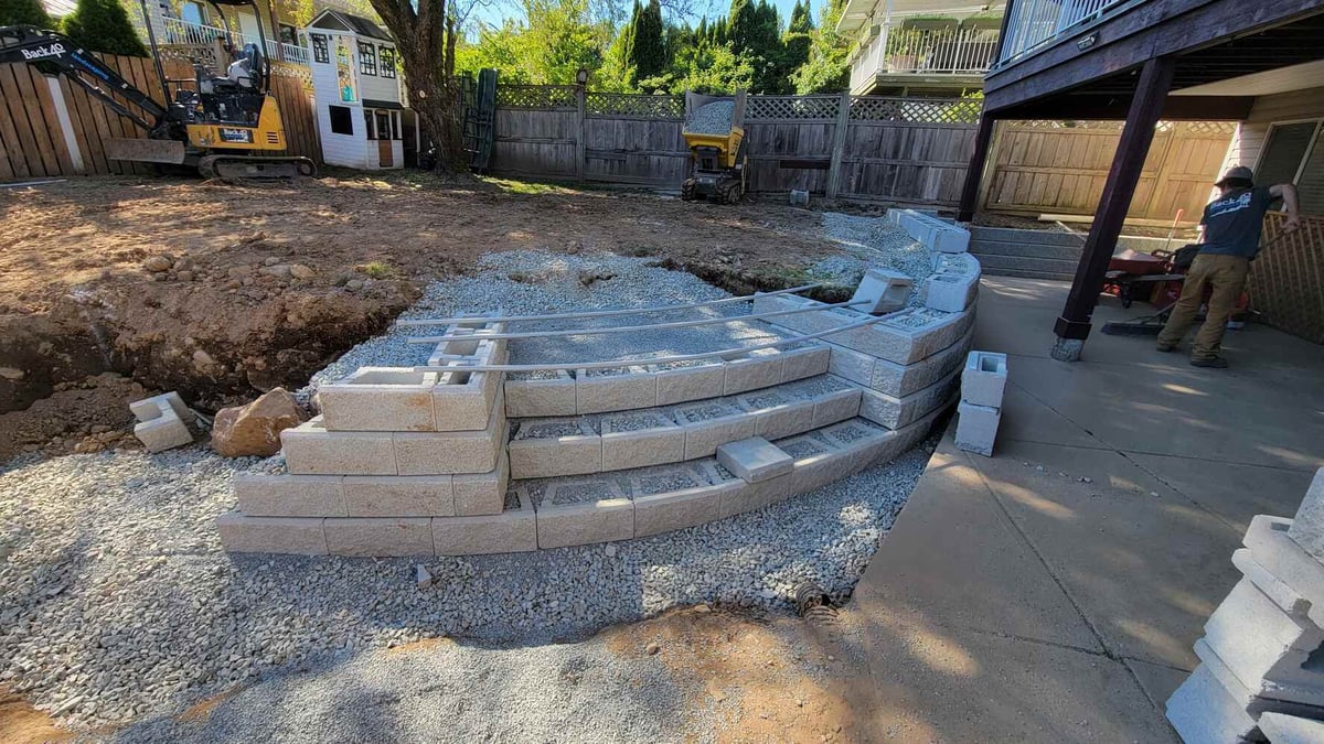 12_Backyard landscaping with a tiered retaining wall and excavation equipment by Back40 Landscaping in Mission, BC